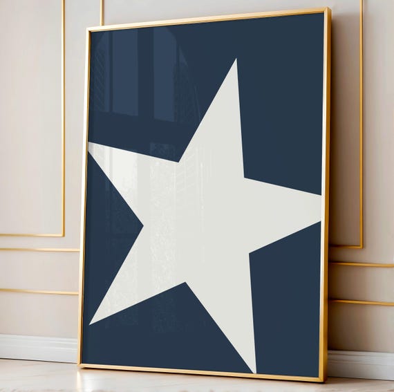 Blue Star Wall Art Navy White Decor Dorm Room Girl Y2k Apartment Bedroom