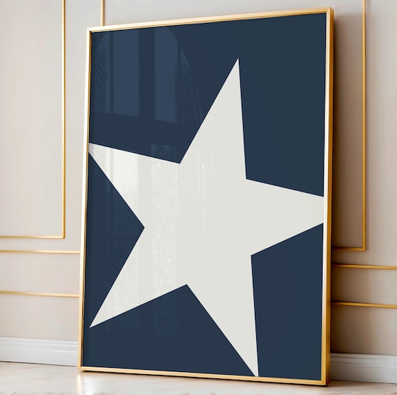 Minimalist White Star Navy Blue Geometric Modern Coastal Wall Art