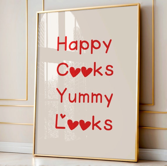 Kitchen Decor Gift Wall Art Chef Poster Minimalist Heart Print