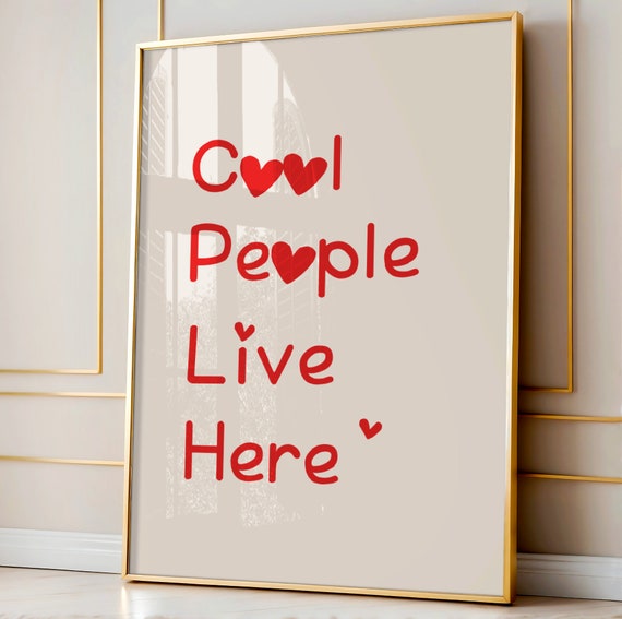 Cool People Live Here Print Quote Girly Modern Wall Art Trendy Girl Decor Positive Home