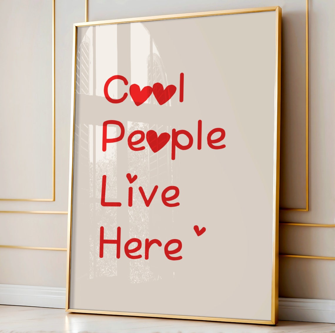 Cool People Live Here Red Heart Typography Quote Decor Poster