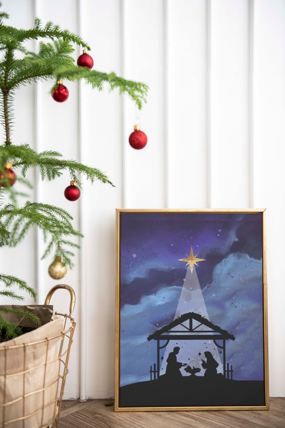 Holy Night Manger Silhouette With Gold Star Christmas Wall Art - Image 2