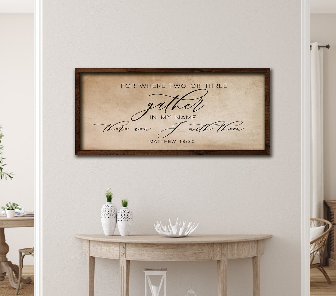 Where Two Or Three Gather Matthew 18:20 Scripture Cream Sign Poster - Image 2