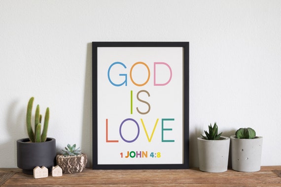 God Is Love Christian Home Decor Bible Verse Scriptures Wall Catholic 1 John 48 Classroom Wall Decor Colourful Teacher Gift