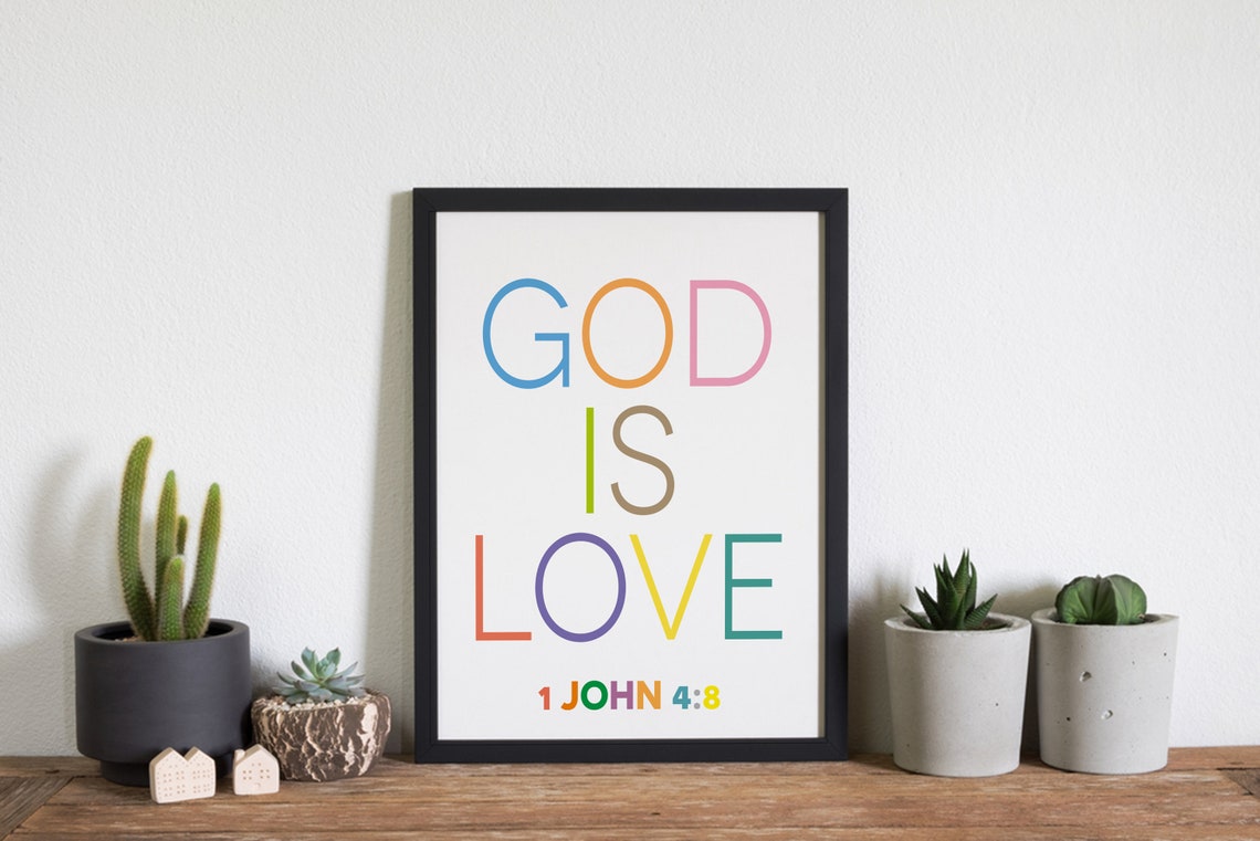 God Is Love 1 John 4 8 Colorful Modern Typography Bible Verse Poster