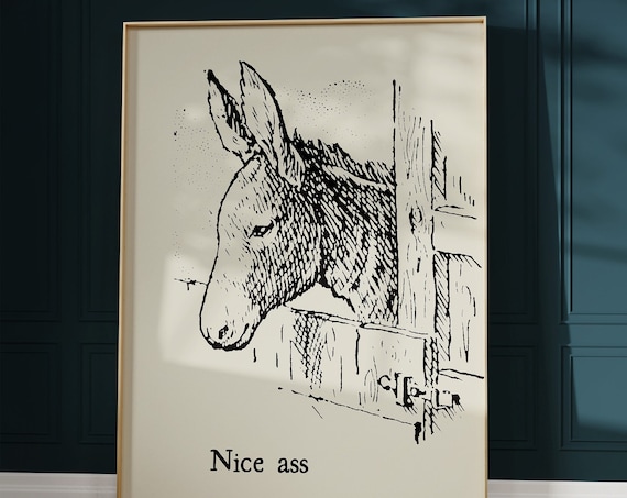 Vintage Donkey Bathroom Art Print, Minimalist Decor