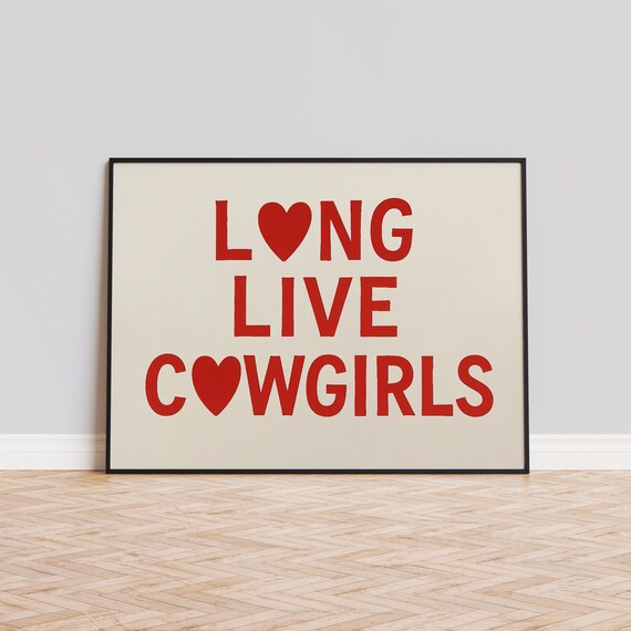 Long Live Cowgirls Red Heart Typography Western Quote Poster