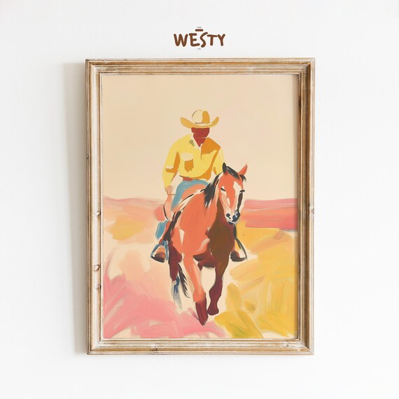 Abstract Cowboy Print Colorful Western Art Modern Horse Rider