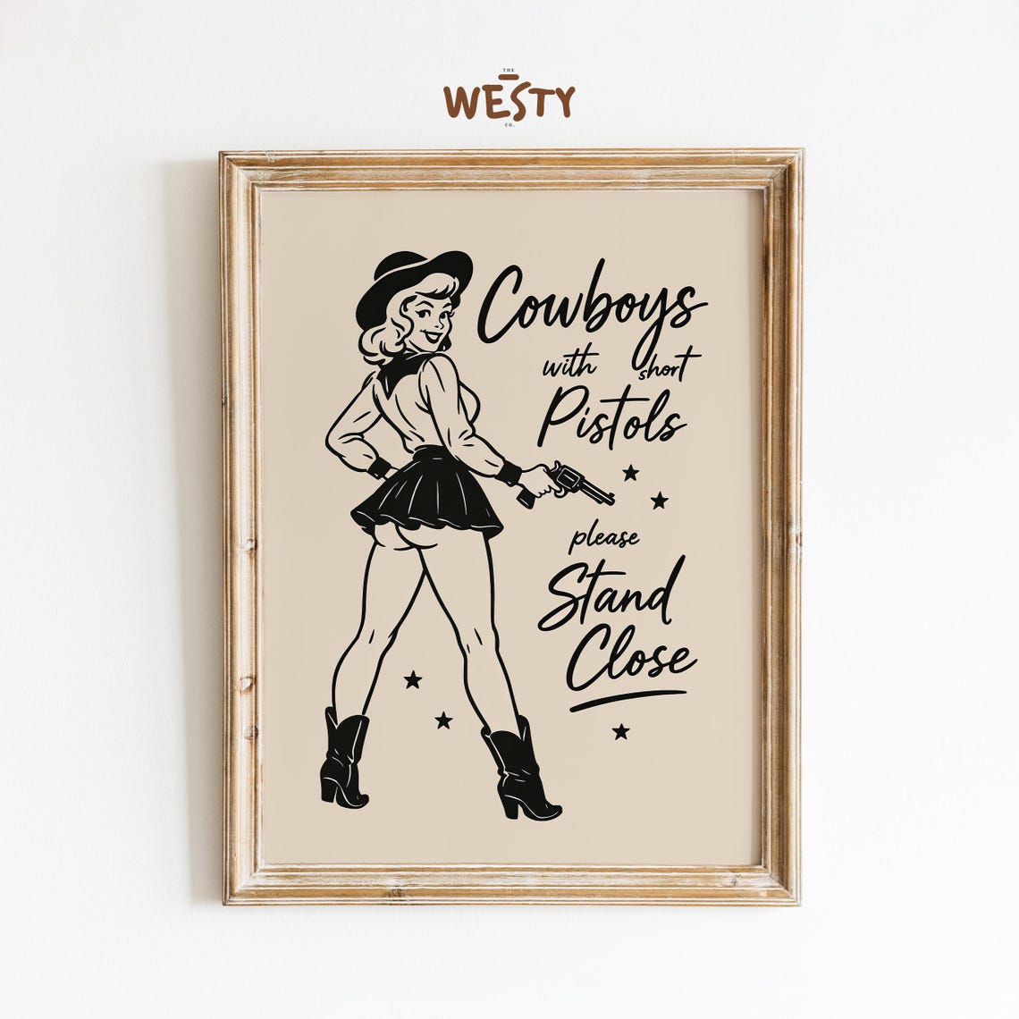 Cowgirl Short Pistols Stand Close Sassy Retro Western Bathroom Poster