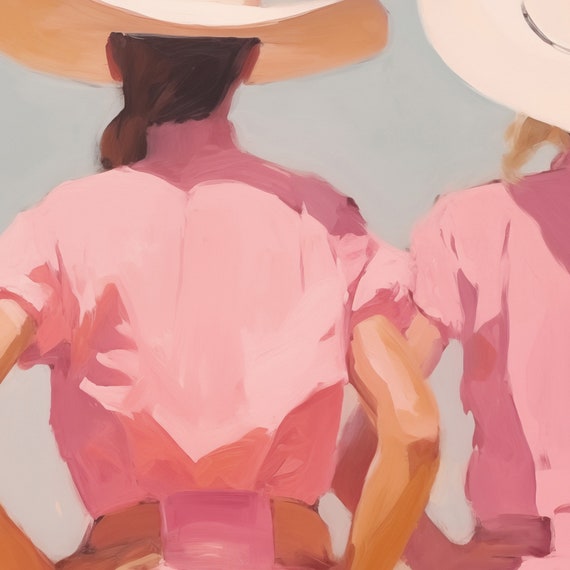 Retro Western Cowgirl Print Pink Girly Art Cowgirl Painting Preppy Trendy Cowgirl Aesthetic College Dorm Room Decor