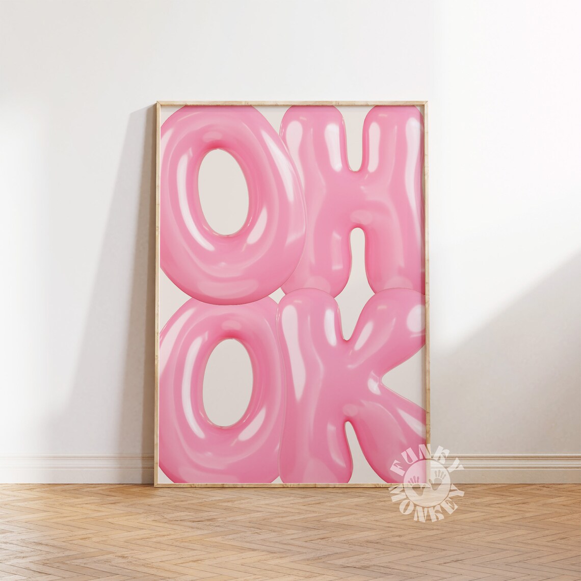 Oh Ok Pink Bubble Letters Retro Wall Art Print