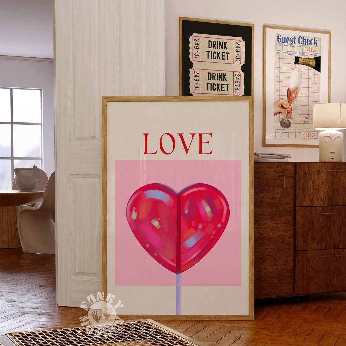 Love Heart Lollipop Sweet Retro Pink Valentines Day Wall Art