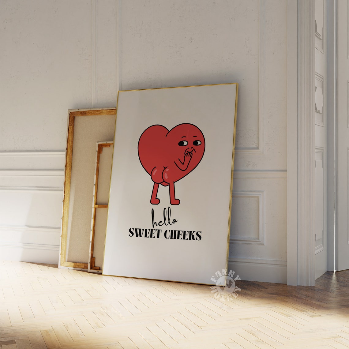 Hello Sweet Cheeks Funny Heart Character Bathroom Wall Poster