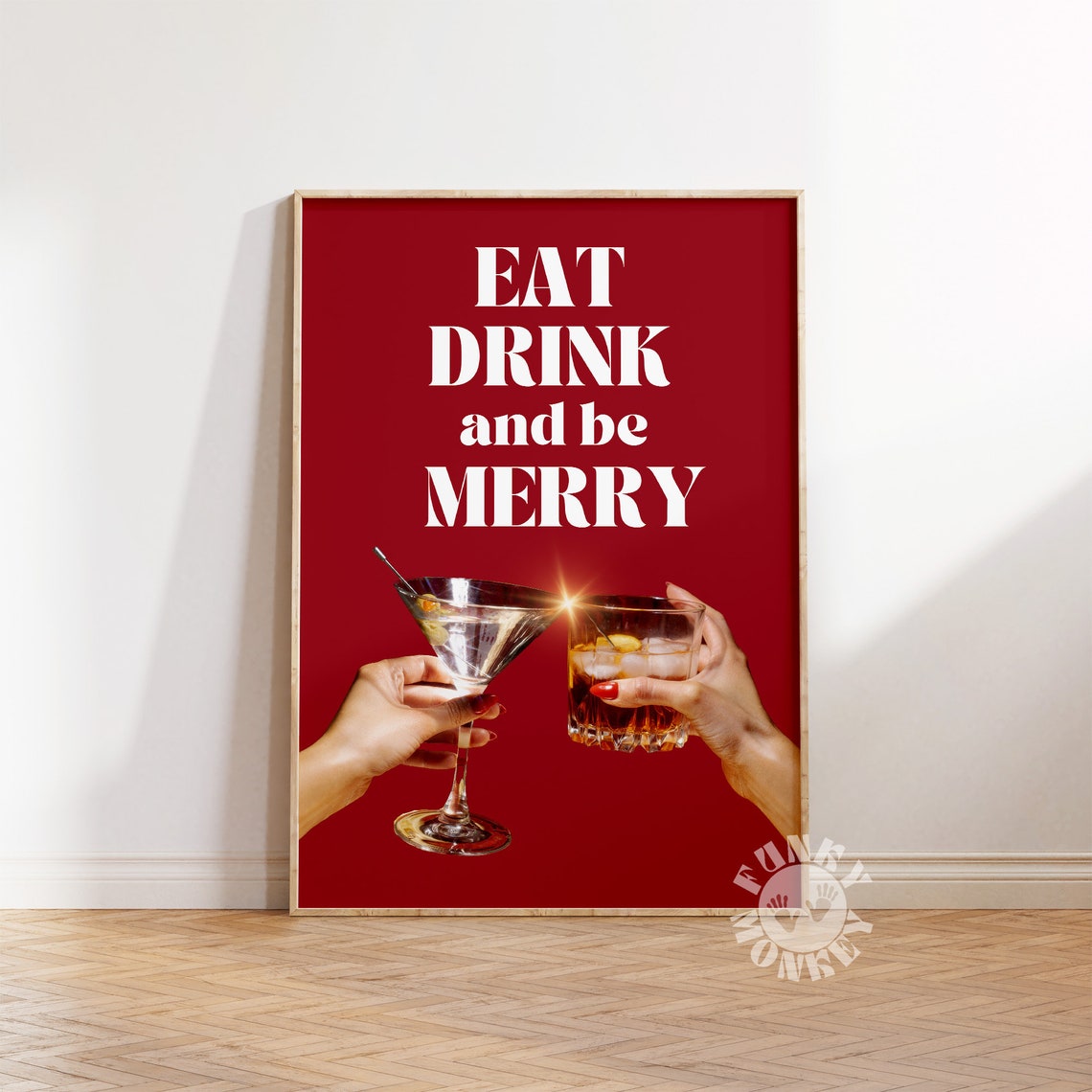 Eat Drink And Be Merry Red Holiday Cocktail Toast Cheers Poster