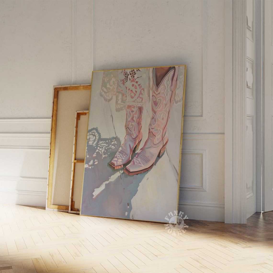Pink Cowgirl Boots Poster, Retro Western Coquette Decor
