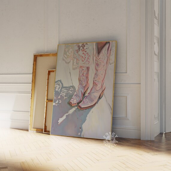 Pink Cowgirl Boots Poster, Retro Western Coquette Decor
