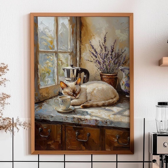 Siamese Cat Coffee Bar, Lynx Point Cat Art Print