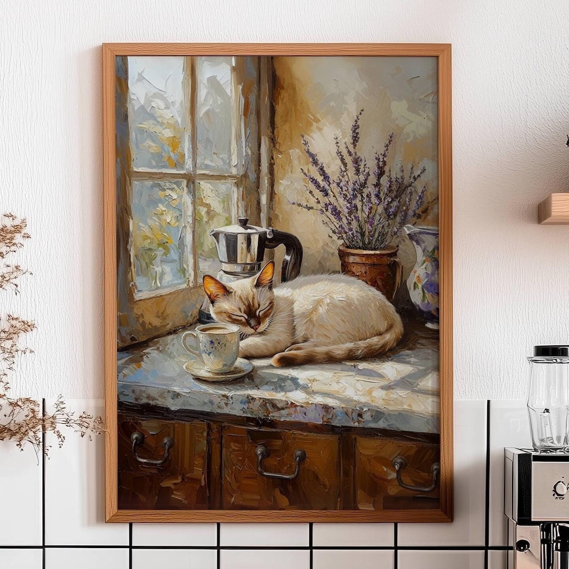 Siamese Cat Coffee Bar, Lynx Point Cat Art Print
