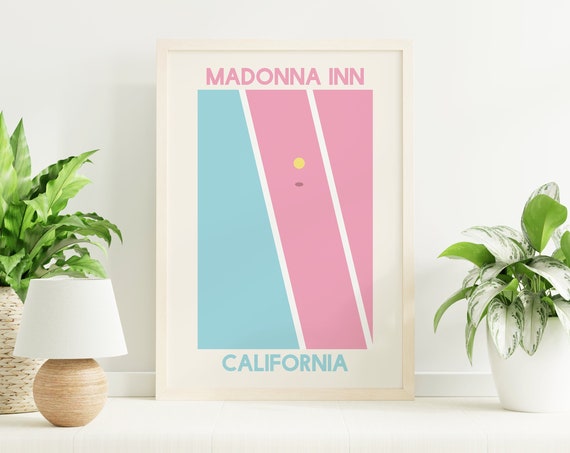 Blue Pink Tennis Court Print Art Madonna Inn California Abstract Wall Art Cute Trendy Wall Art