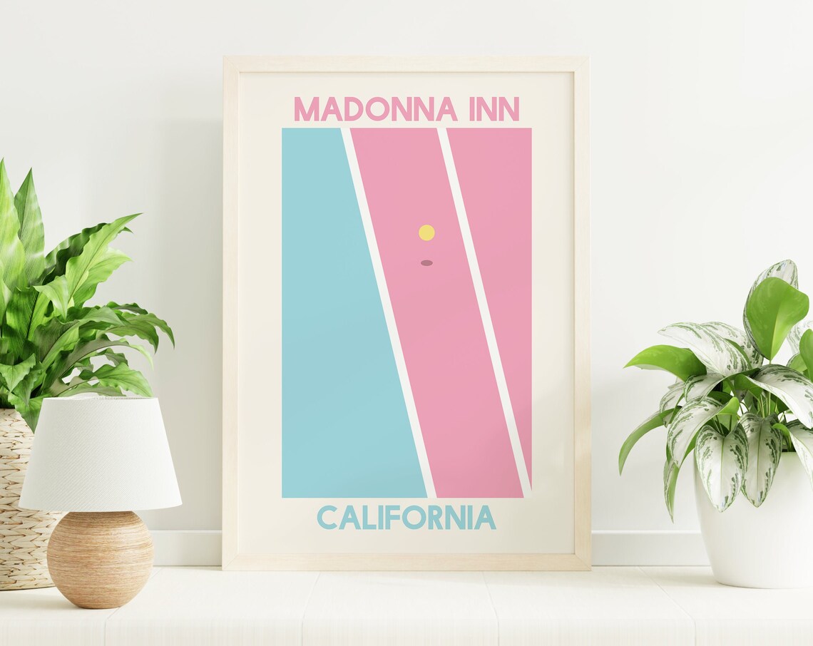Madonna Inn California Pastel Tennis Court Pink Blue Art Poster