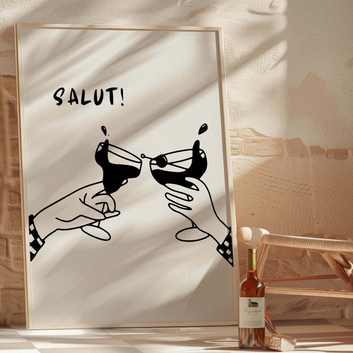 Salut Cheers Cocktail Glasses Minimalist Black Line Art Bar Poster - Image 4