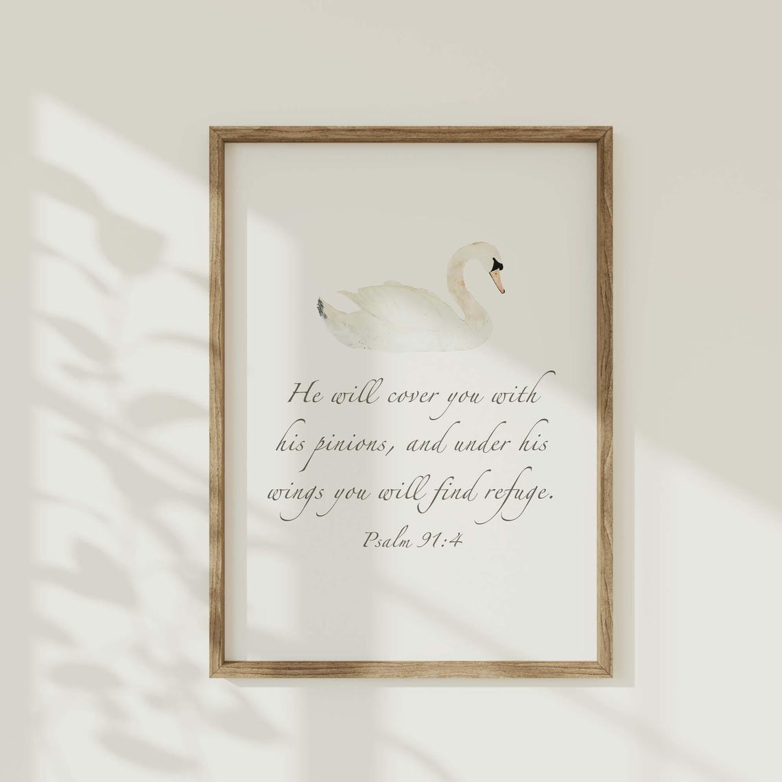 Psalm 91:4 Under His Wings You Will Find Refuge Swan Watercolor Poster