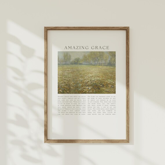 Amazing Grace Hymn Lyrics Wildflower Meadow Vintage Art Poster