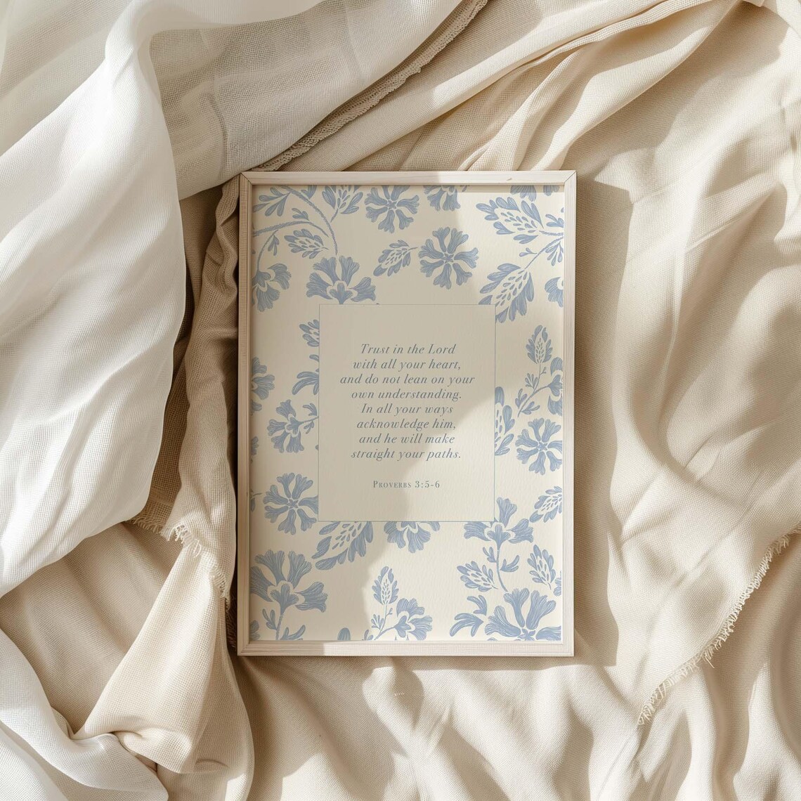 Proverbs 3:5-6 Trust in the Lord Blue Botanical Pattern Scripture Poster - Image 5