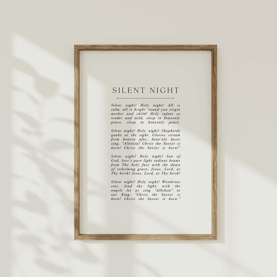 Silent Night Minimalist Hymn Lyrics Typography Christmas Poster