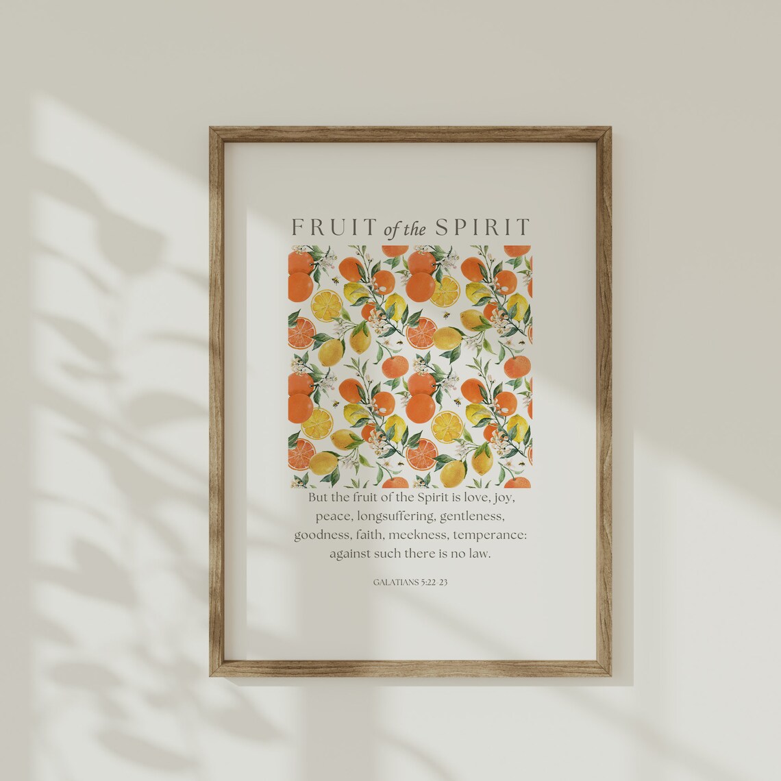 Fruit of the Spirit Galatians 5:22-23 Citrus Orange Pattern Bible Verse Poster