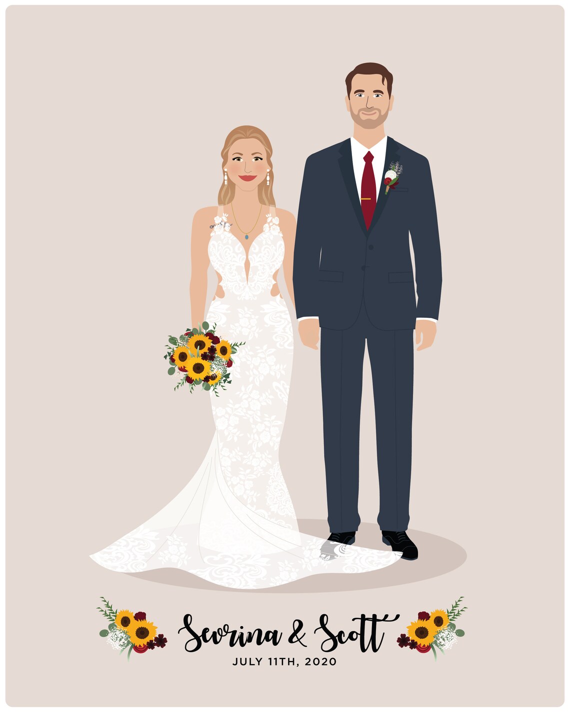 Custom Wedding Portrait, One Year Anniversary - Image 4