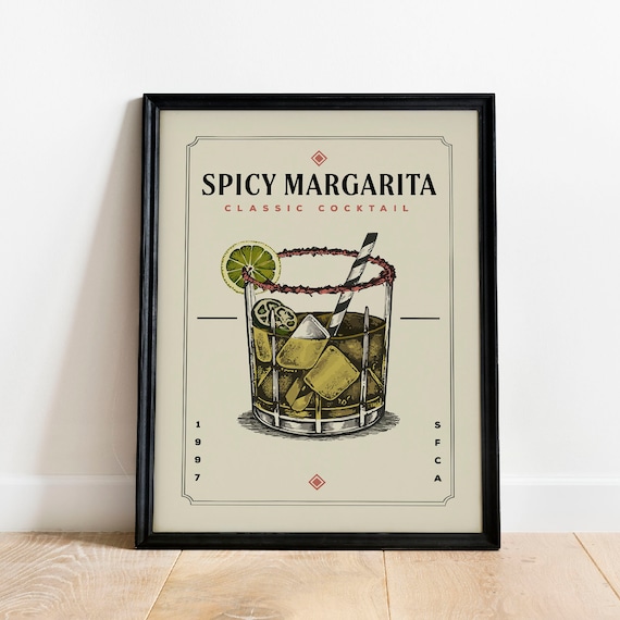 Spicy Margarita Classic Cocktail Retro Bar Cart Wall Art Decor
