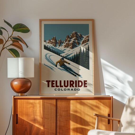 Telluride Colorado Ski Poster, Vintage Lodge Decor
