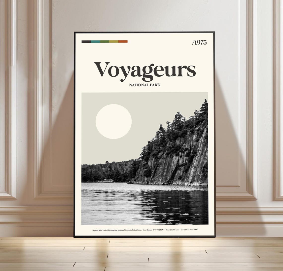 Voyageurs National Park 1975 Vintage Travel Poster Minimalist Art