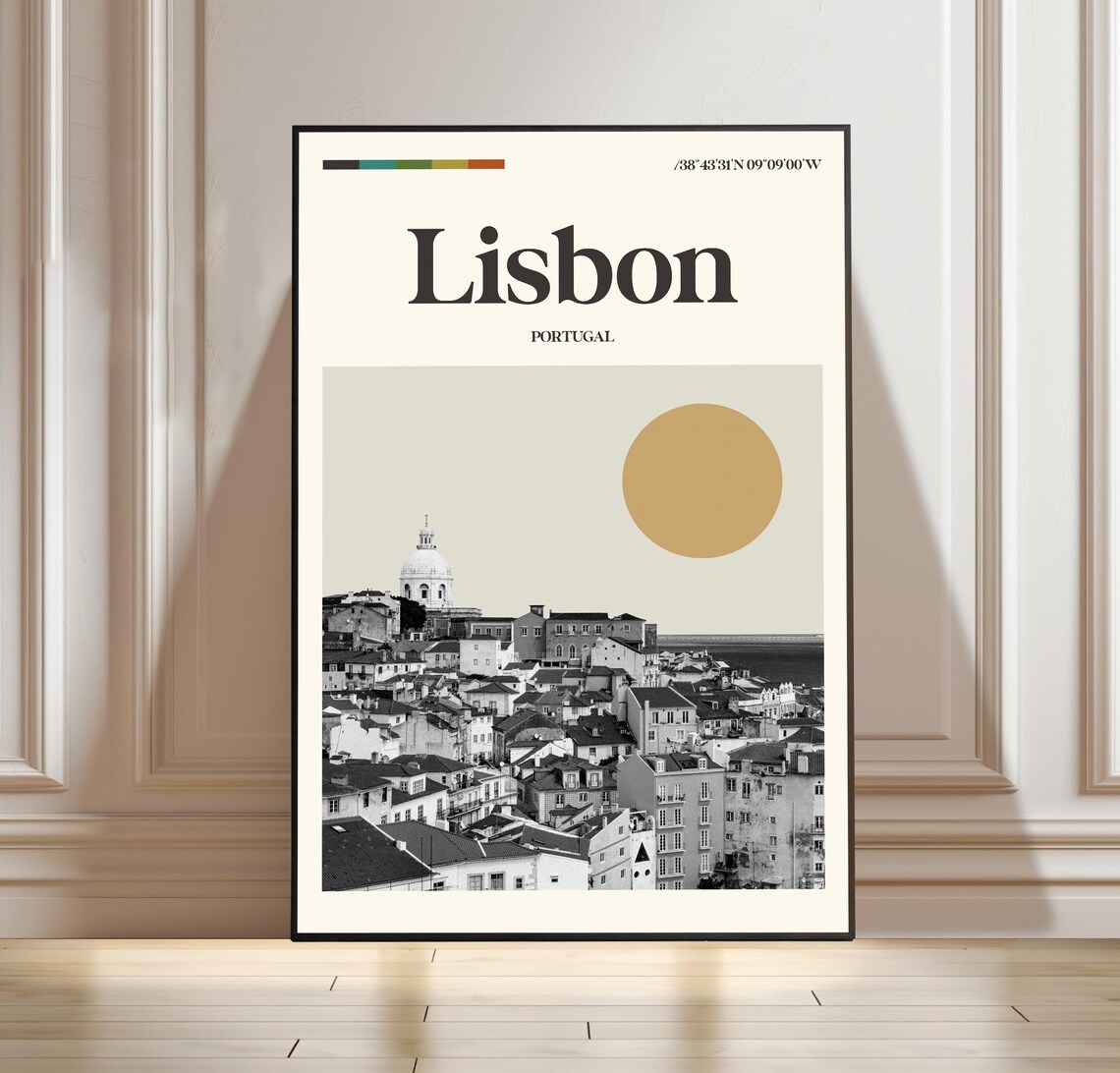 Lisbon Portugal Alfama Rooftops Minimalist City Travel Poster