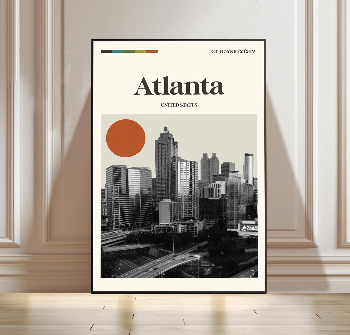Atlanta Georgia Downtown Skyline Historic Retro Travel Poster Art