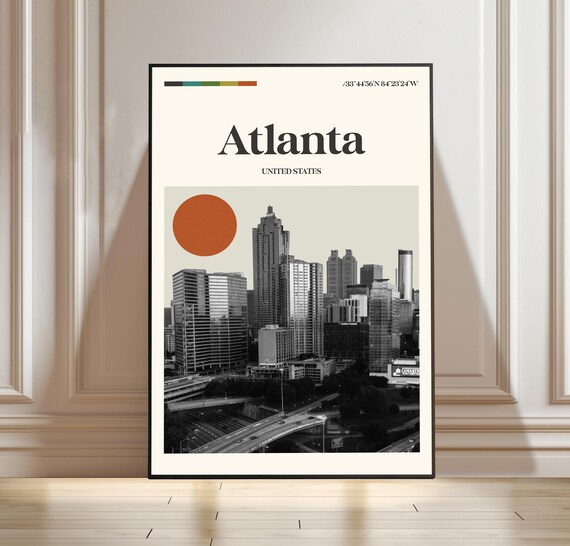 Atlanta Georgia Downtown Skyline Historic Retro Travel Poster Art