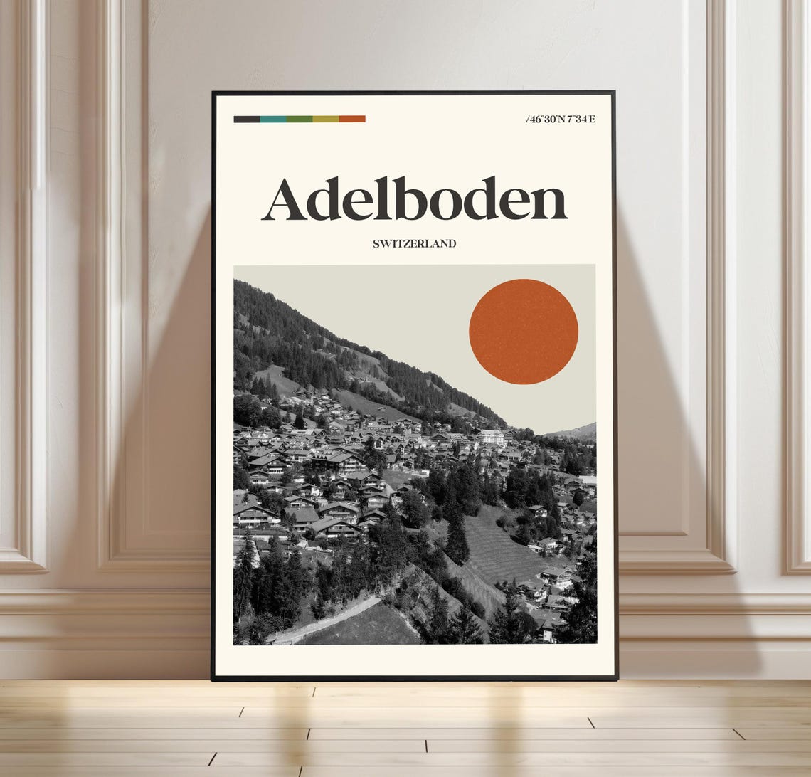 Adelboden Switzerland Minimalist Travel Poster Alpine Village Art