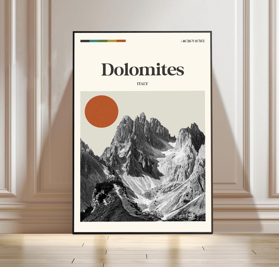 Dolomites Italy Mountain Peaks Vintage Classic Travel Poster