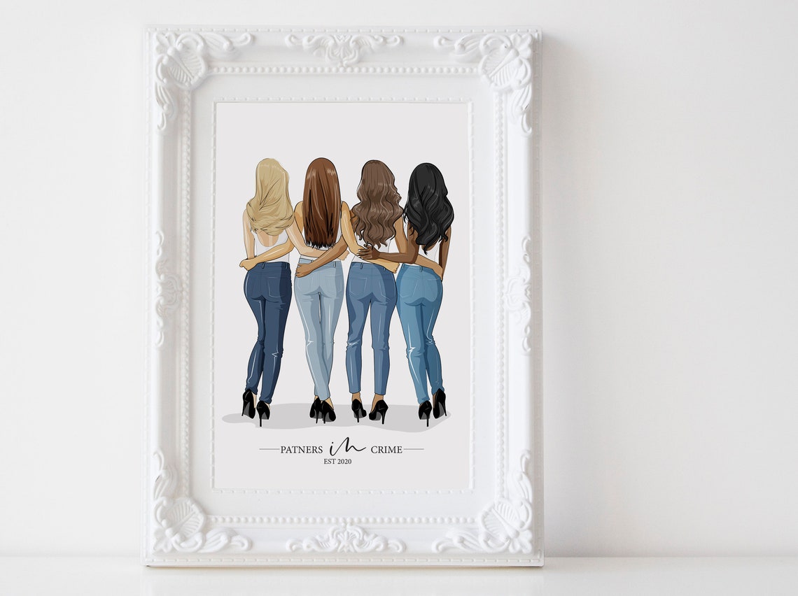 Partners in Crime Three Best Friends Personalized Gift Art Print - Image 3