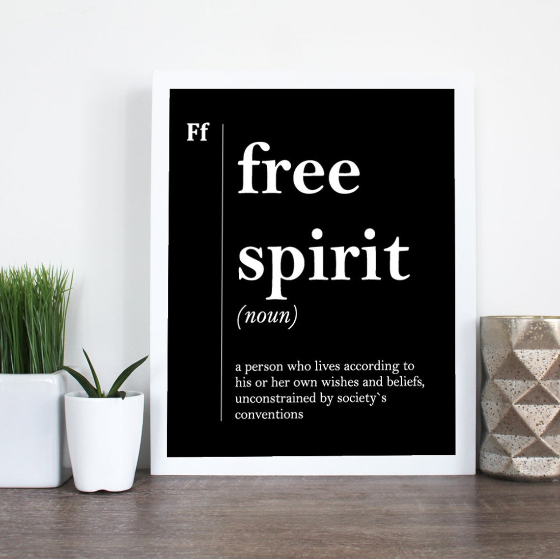 Free Spirit Definition Quote Black Minimalist Typography Wall Art - Image 2