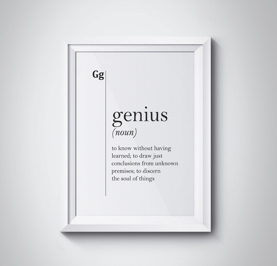 Genius Dictionary Definition Quote White Literary Typography Wall Art