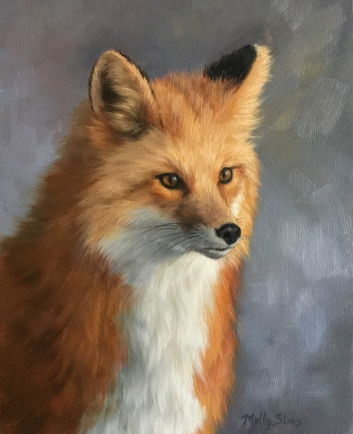 Red Fox Portrait Facing the Viewer Oil Painting Wildlife Poster