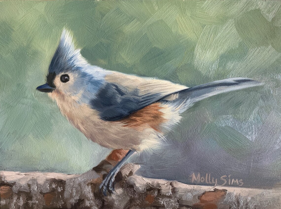 Titmouse Wildlife Oil Painting Art Print, Garden Bird