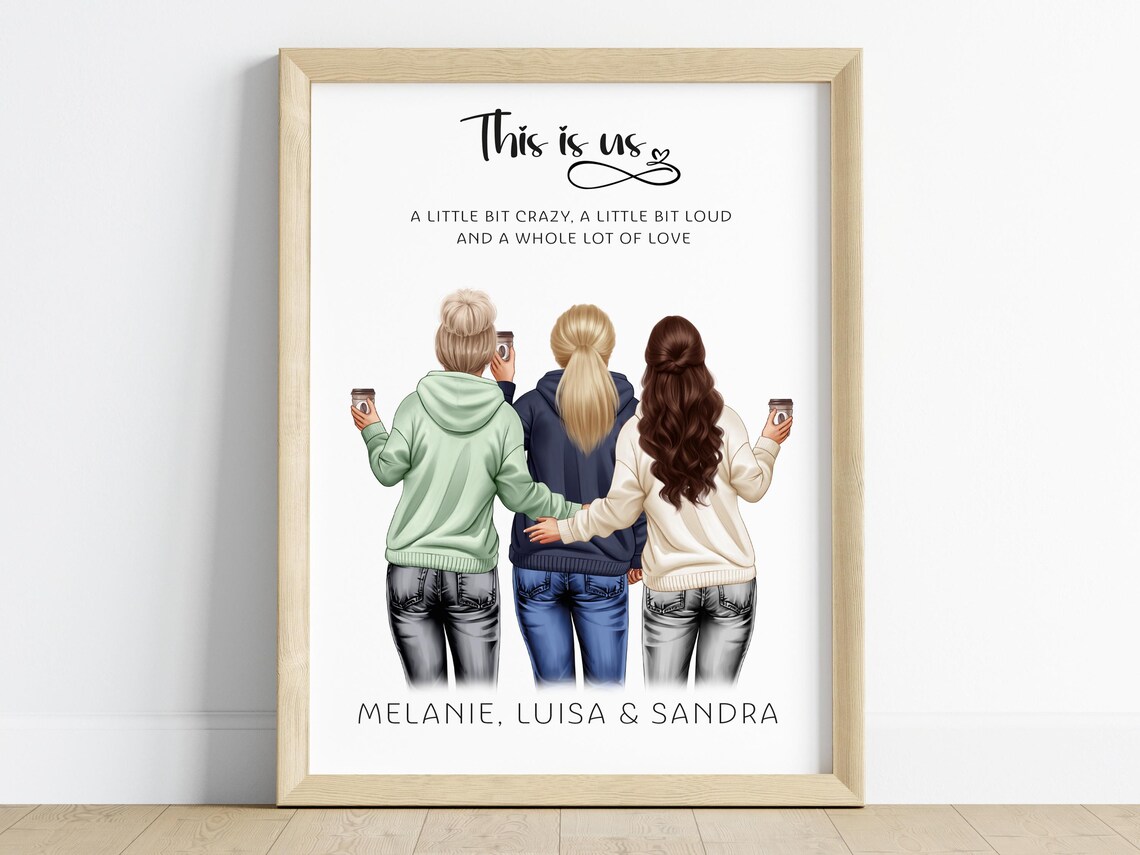 This Is Us Coffee Girls Trio Personalized Friendship Portrait Poster