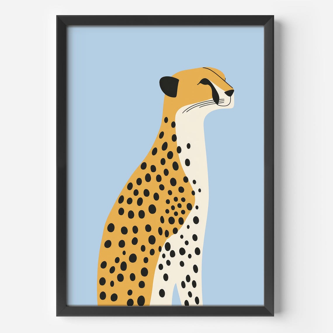Scandi Cheetah Illustration Sky Blue Minimalist Animal Art Poster