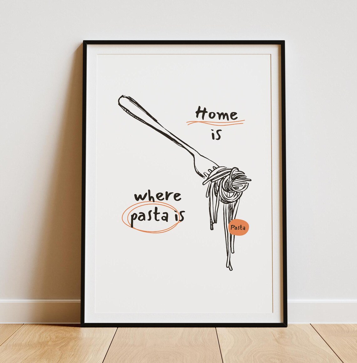Pasta Illustration, Minimalist Funny Quote Poster