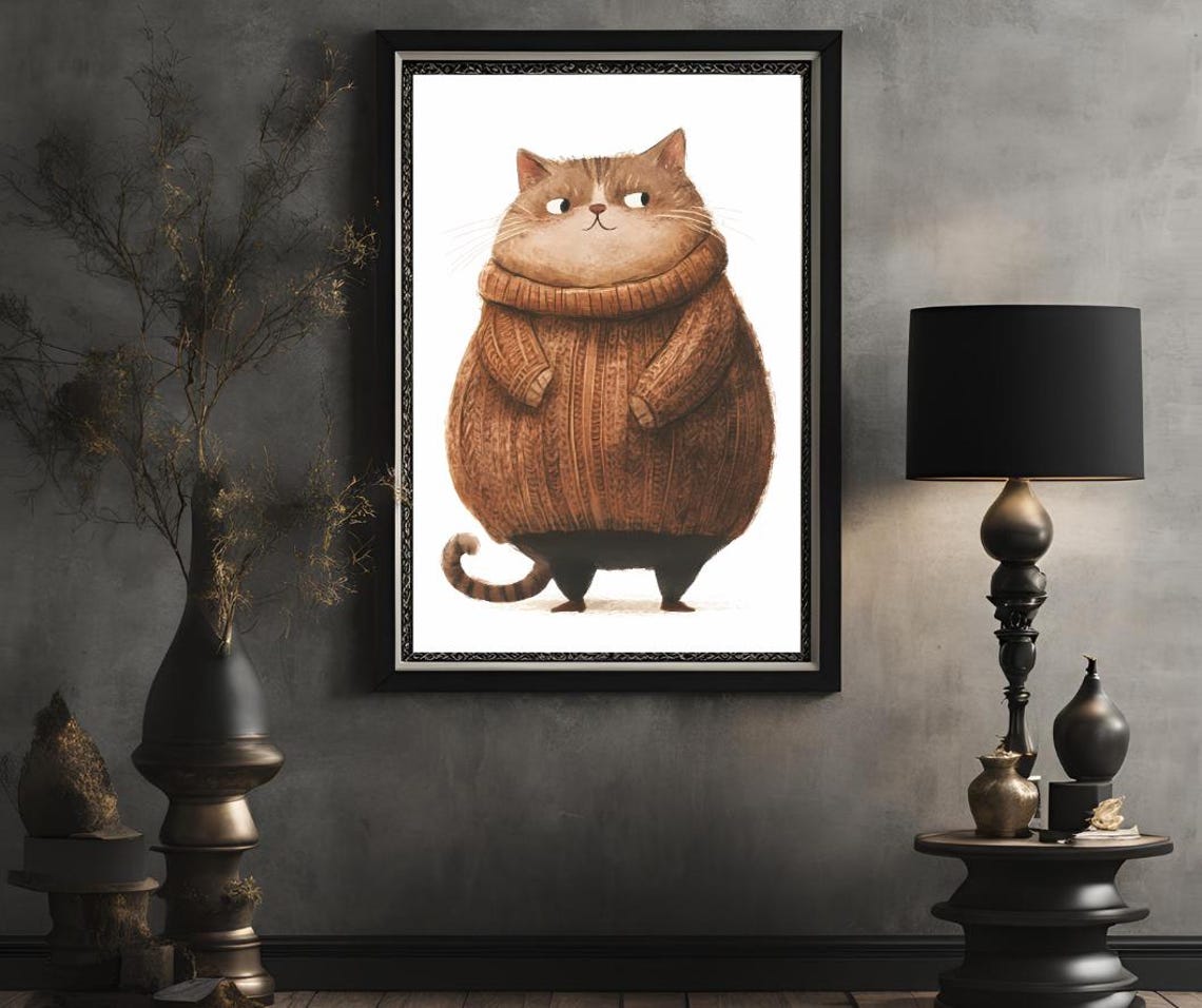 Chubby Brown Cat In Cozy Turtleneck Sweater Funny Pet Poster - Image 2
