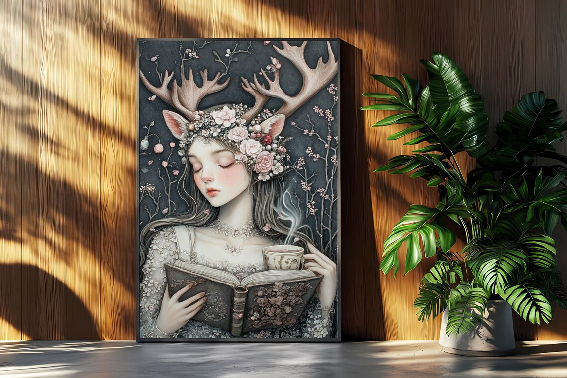 Enchanted Deer Girl, Whimsical Forest Fantasy