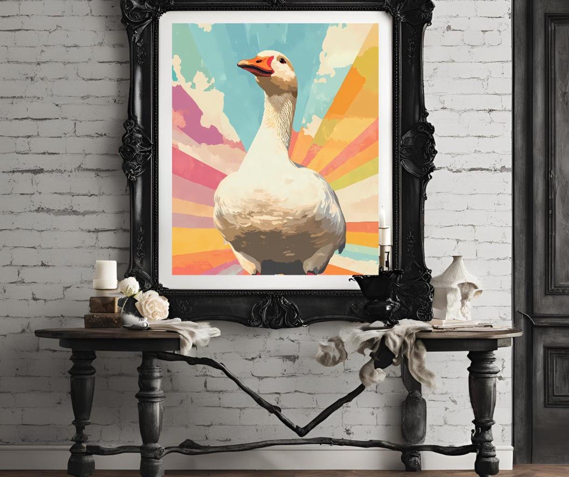 Bold Rainbow Goose Portrait With Retro Pop Art Rays Wall Decor Poster - Image 4